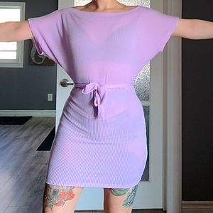 Sheer Off the Shoulder Bat Wing Tie Dress
